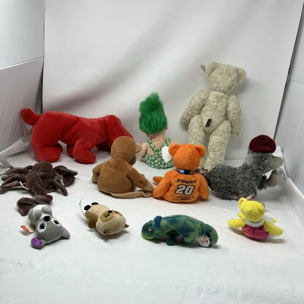 Ty Beanie Babies & Plush Lot of 11 Poodle Bear Scorpion Troll Dog Monkey Etc
